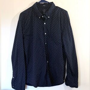 J. Crew Navy Button-Down Slim Untucked Shirt w/ Small White Flower Print. XL